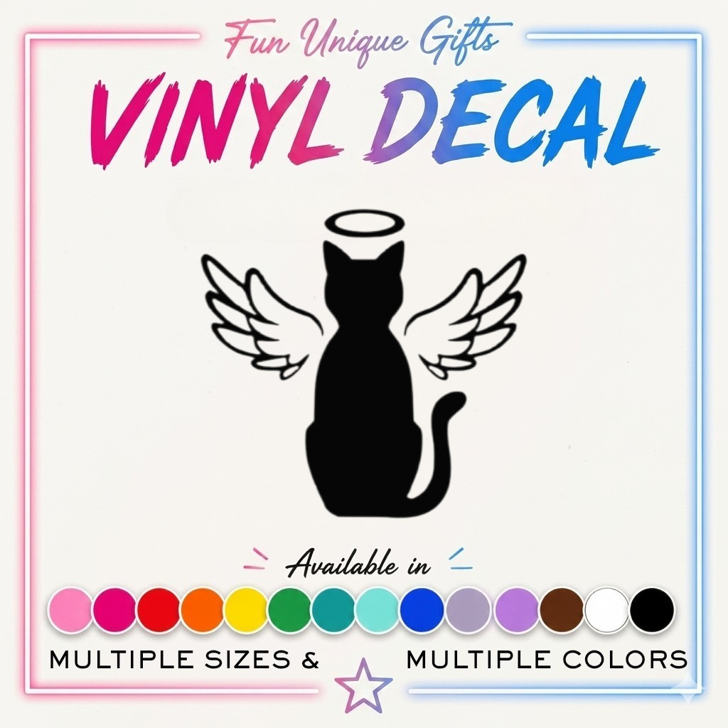 Angel Cat Memorial Vinyl Decal Sticker -Multiple Colors & Sizes- FREE SHIPPING