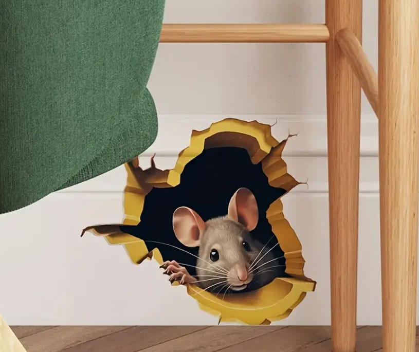 Rat Mouse Hole Wall Sticker Realistic Adhesive Decal Living Room Bedroom humor