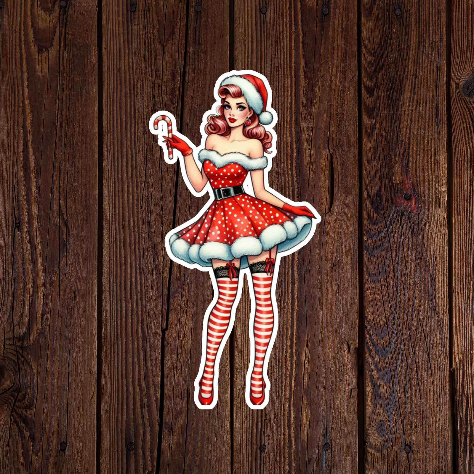 Pinup girl sticker vinyl decal sexy christmas dress high heels red lips