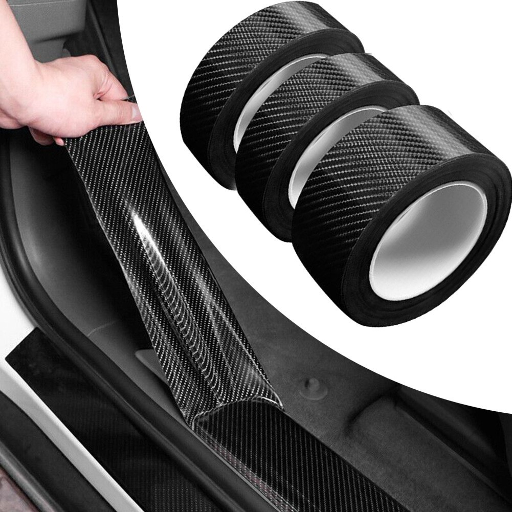 3pcs Carbon Fiber Car Stickers Door Sill Anti-Scratch Tape DIY Protection Film