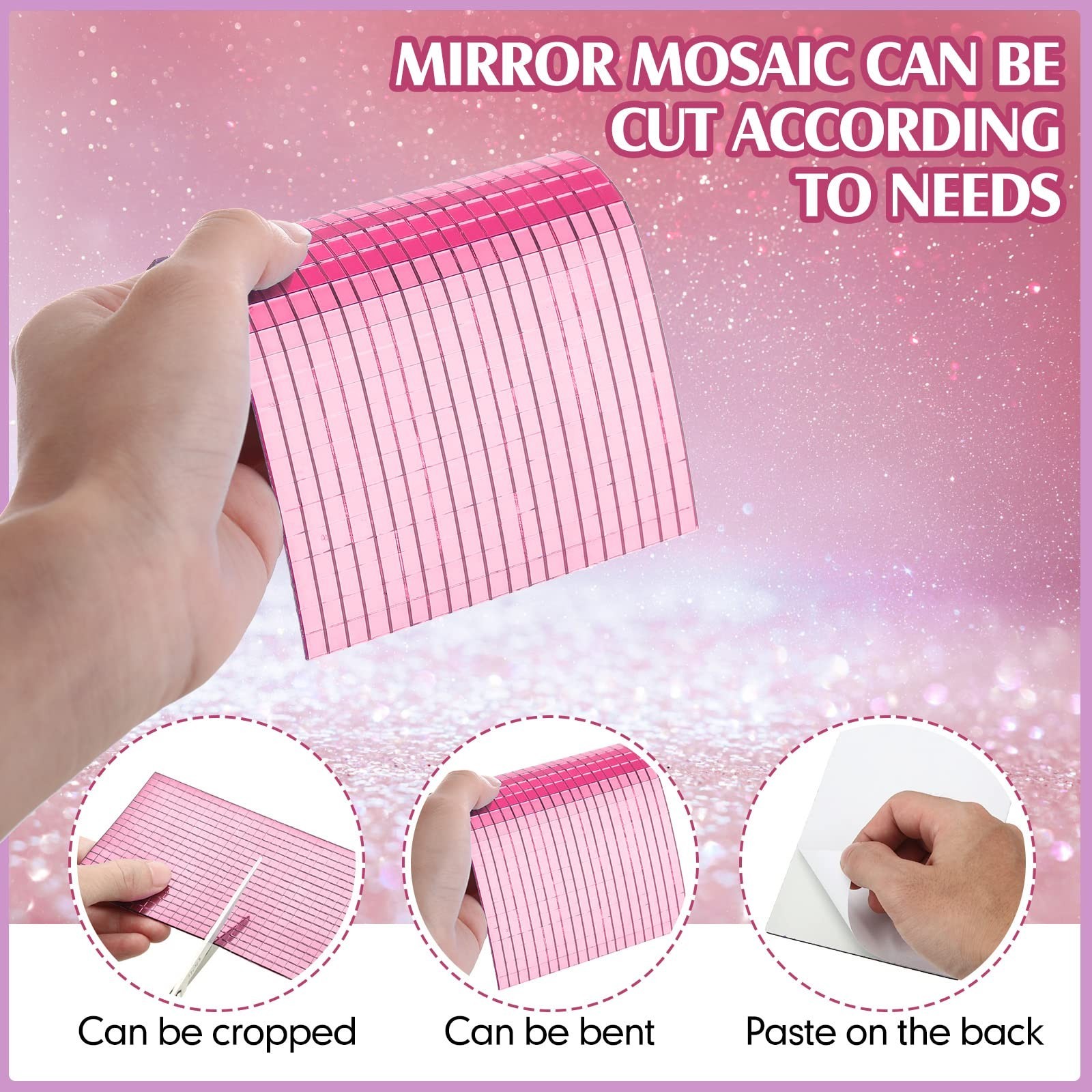Self-Adhesive Mirrors Mosaic Tiles, 7200 Pieces (Pink, 5 x 5 mm), Peel and St…
