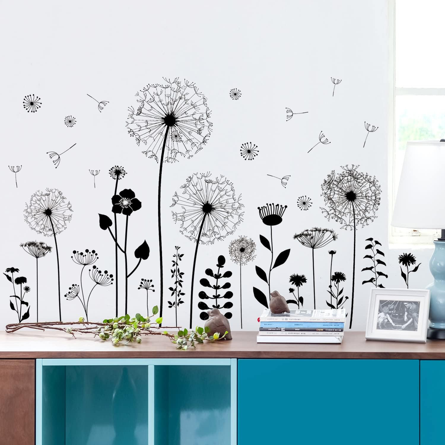 Black Flower Wall Decals Peel and Stick Vinyl Mural for Room