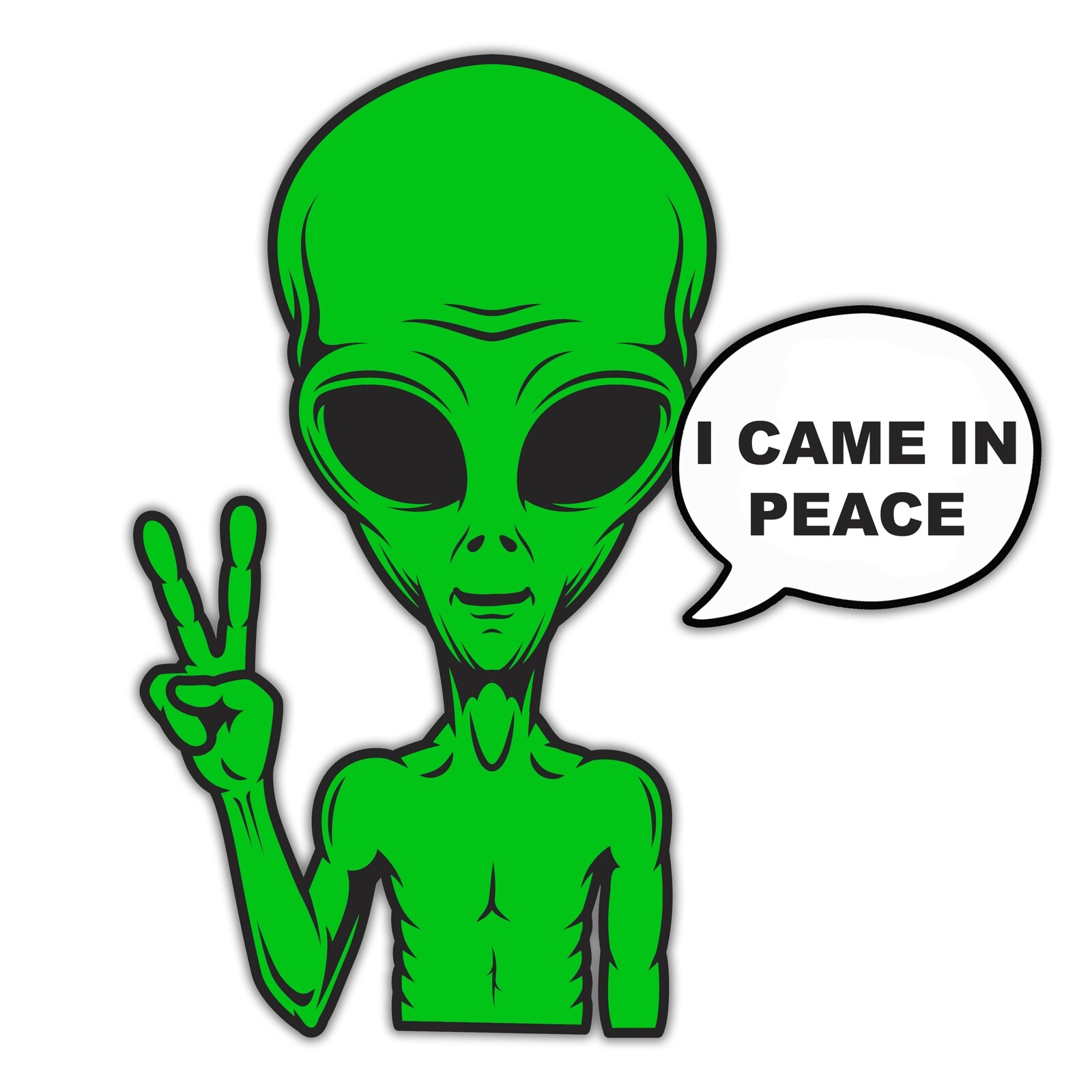 I Come in Peace Alien Sticker Vinyl Decal Fun UFO Space Sci Fi Car Window Bumper