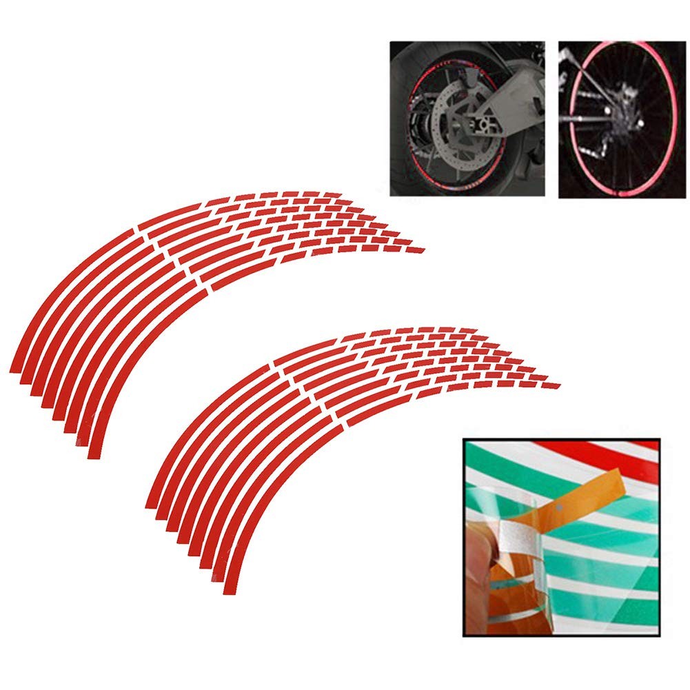 Reflective Wheel Rim Stripe Decal Red 16pcs 16-18inch Bike Motorcycle