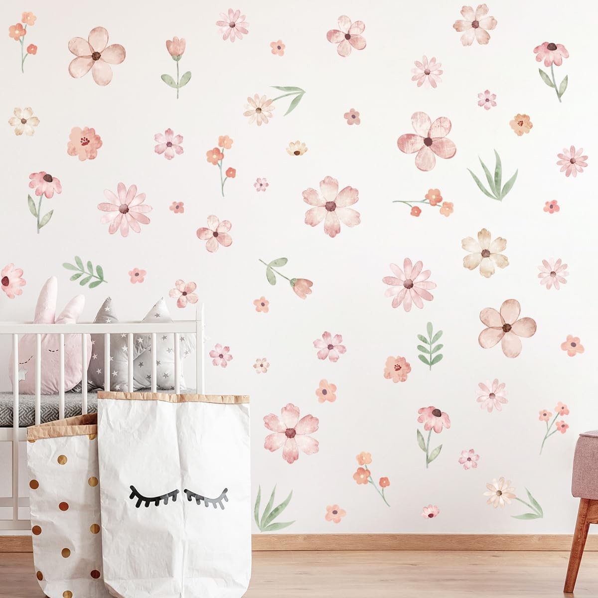 Boho Flower Wall Decals，Pink Flower Art，Wildflower Wall Decals，Girls Bedroom …