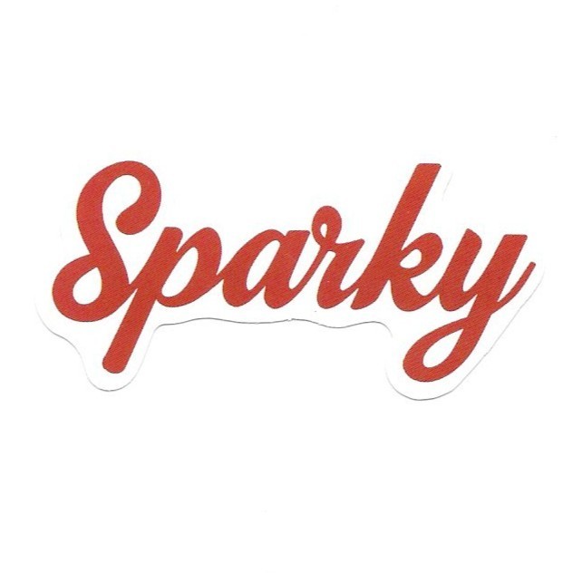 Sparky Vinyl Sticker Red Cursive Script Graphic Laptop Water Bottle Art
