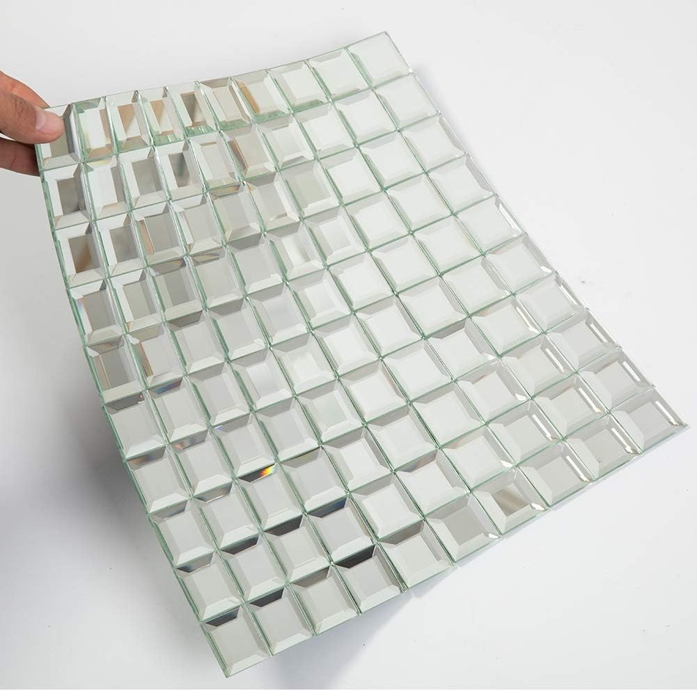 Mirror Glass Mosaic Tile, Beveled Seamless Crystal Diamond Silver Backsplash …
