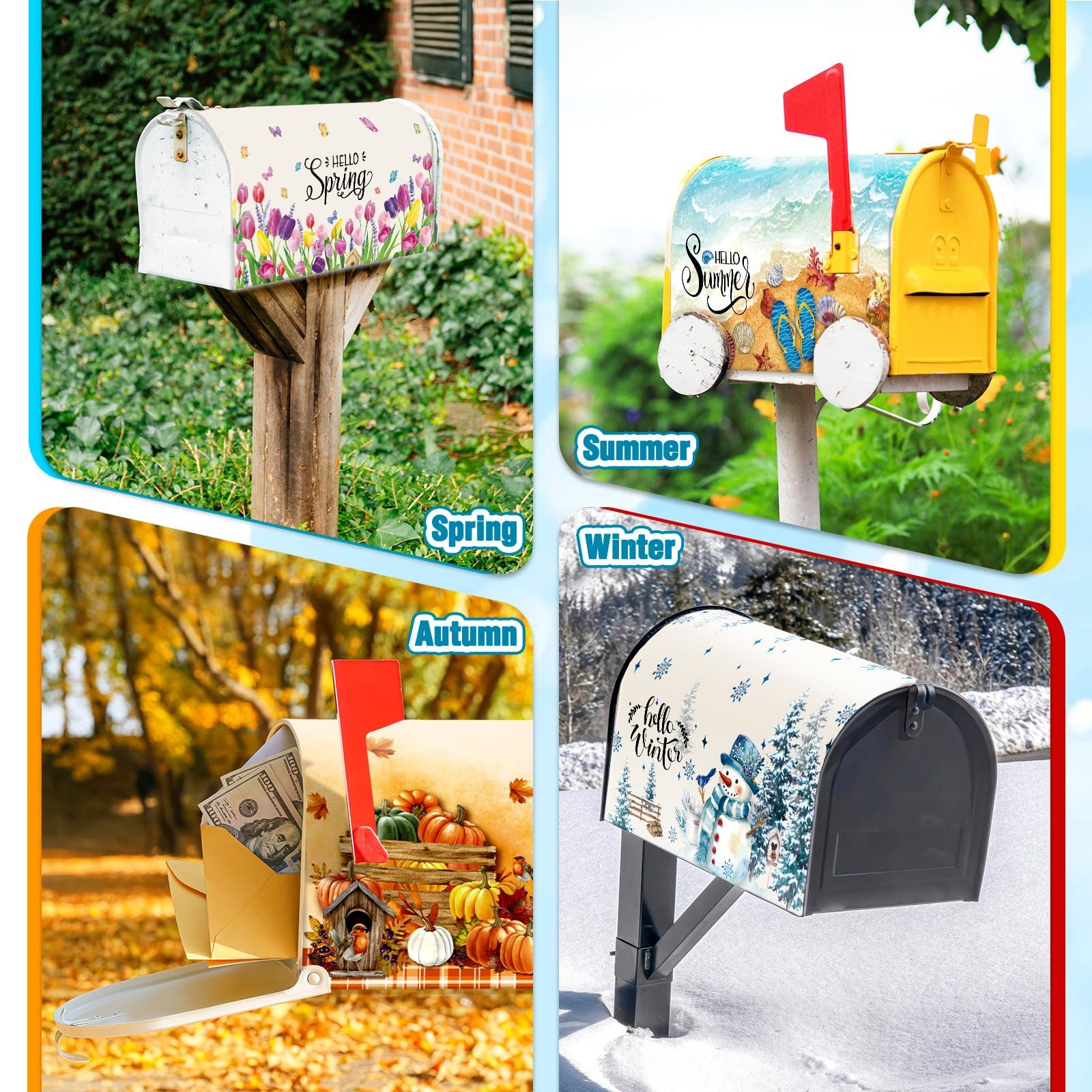 Dispowreath 4 Pcs Mailbox Covers Magnetic Standard Size 18 x 21 Inch Beach