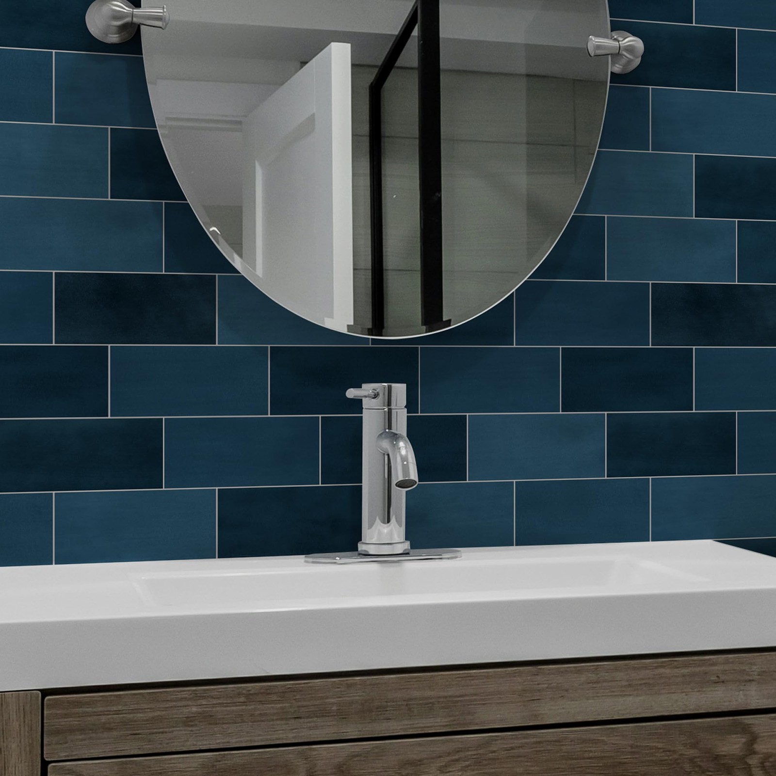 100-Sheet Subway Peel and Stick Backsplash Tile, 6" x 3" Blue Mixed Stone Com…