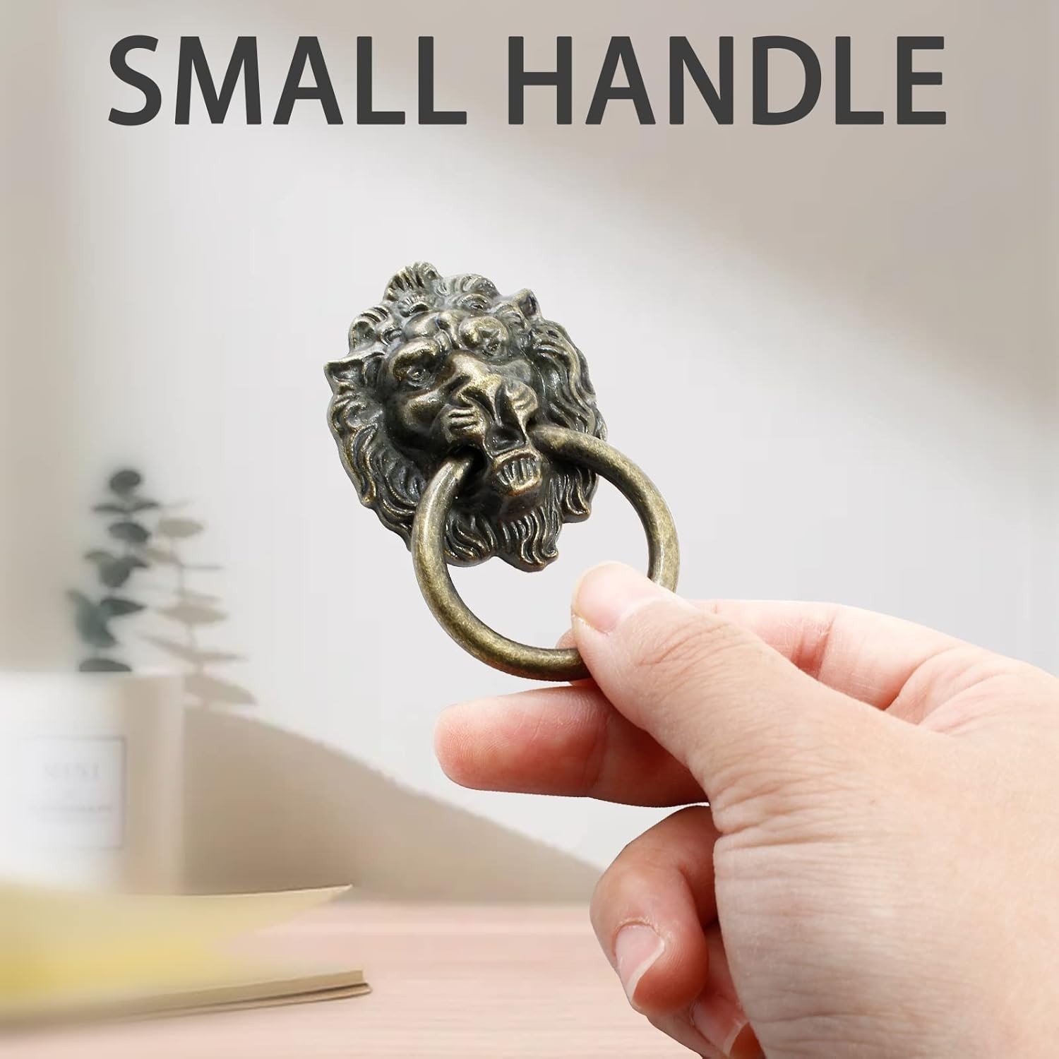 6 Pcs Antique Bronze Lion Head Knobs Pull Handles Drawer Dresser Cabinet Ring Pu
