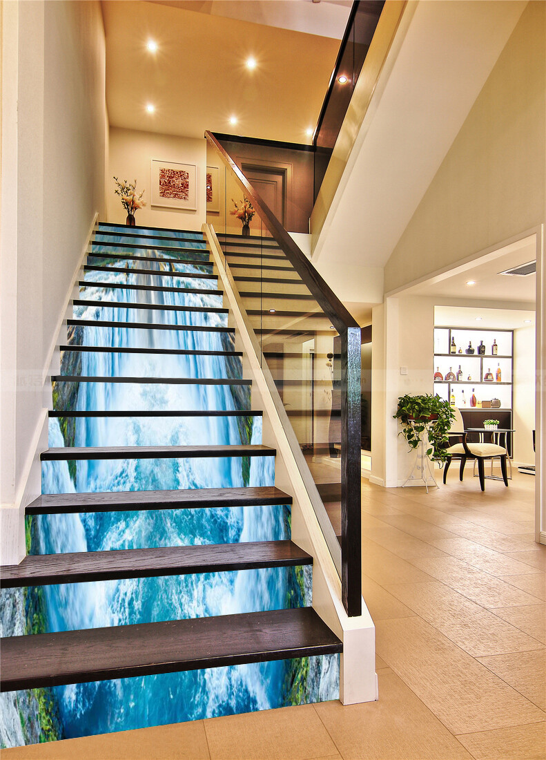 3D Glacier Waterfall AZ001 Stair Risers Decoration Mural Vinyl Wallpaper Kay