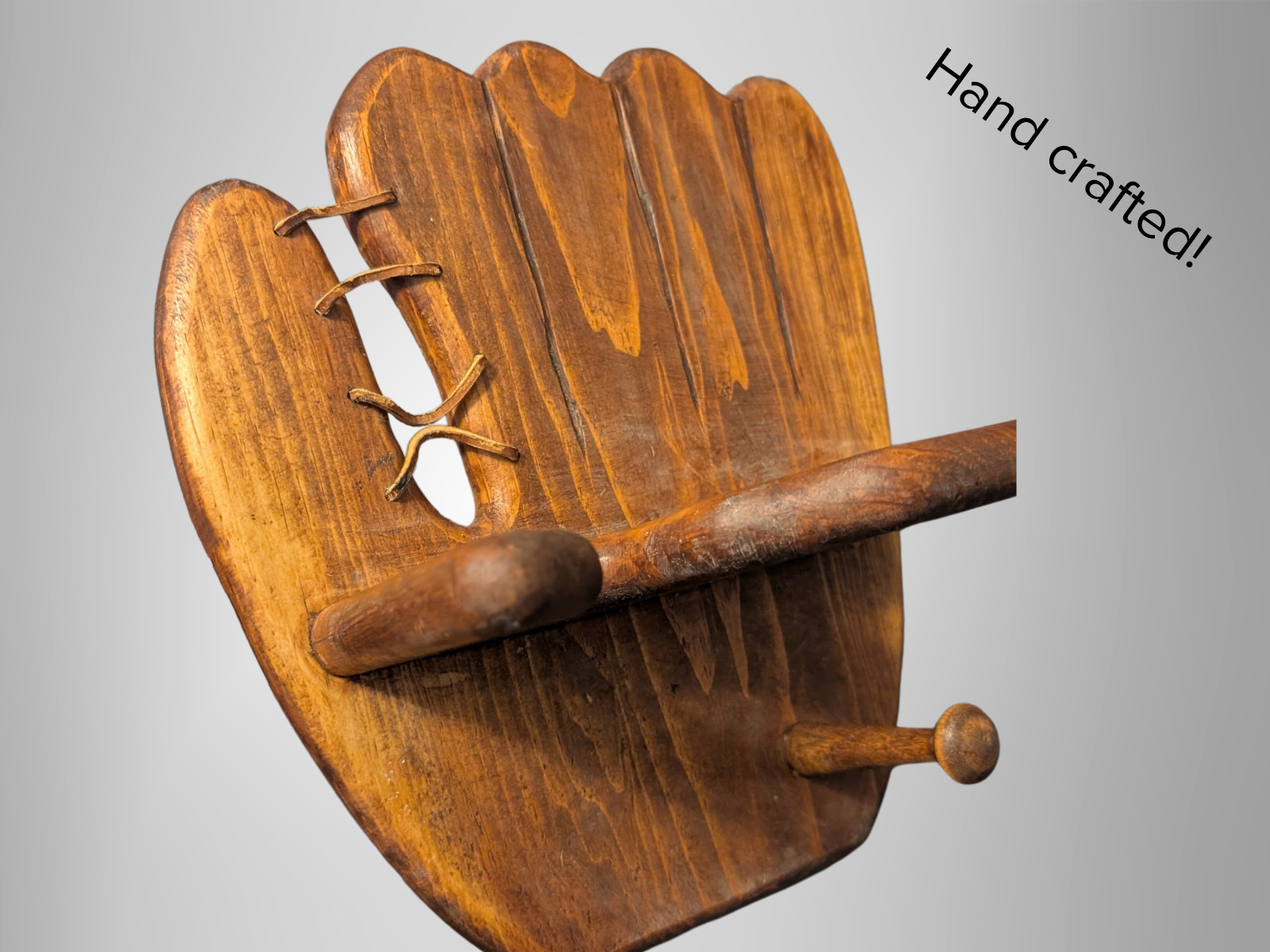 Rustic Baseball Glove Wall Rack – Holds Bat, Ball & Glove | Handcrafted Wood