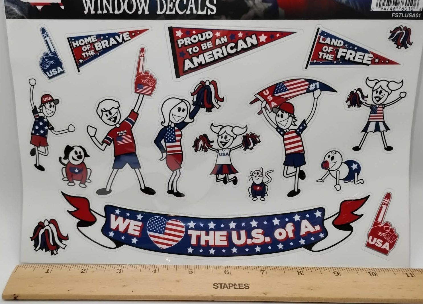 NEW IN PKG Patriotic Family 17 Window Decals Car Vinyl Decal Bumper Stickers USA