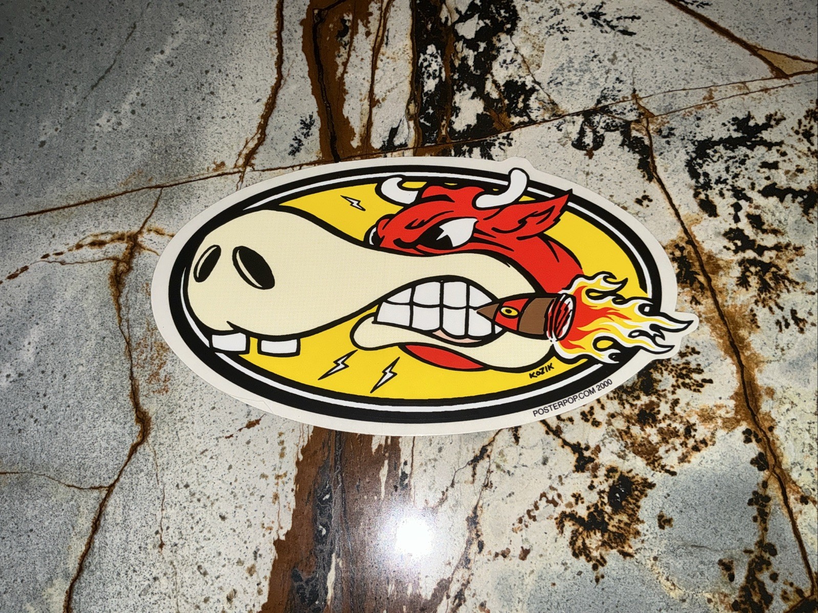 Frank Kozik original Poster Pop MAD COW silkscreen 6" Sticker; Vintage 2000