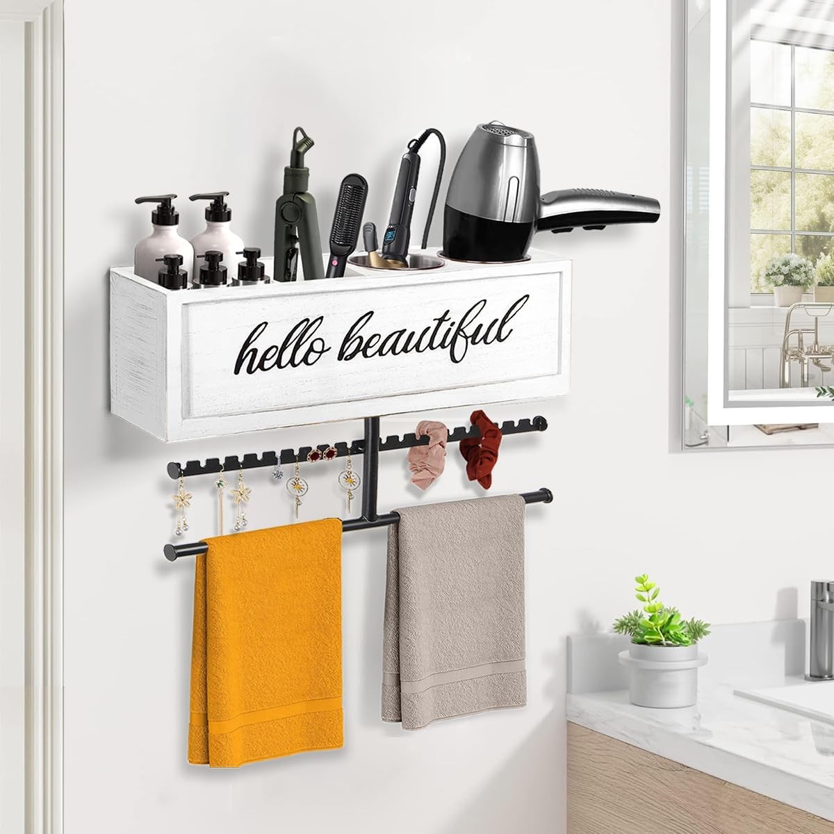 Rustic Hair Dryer Holder Wall Mounted,Hair Styling Tools & Accessories Organizer