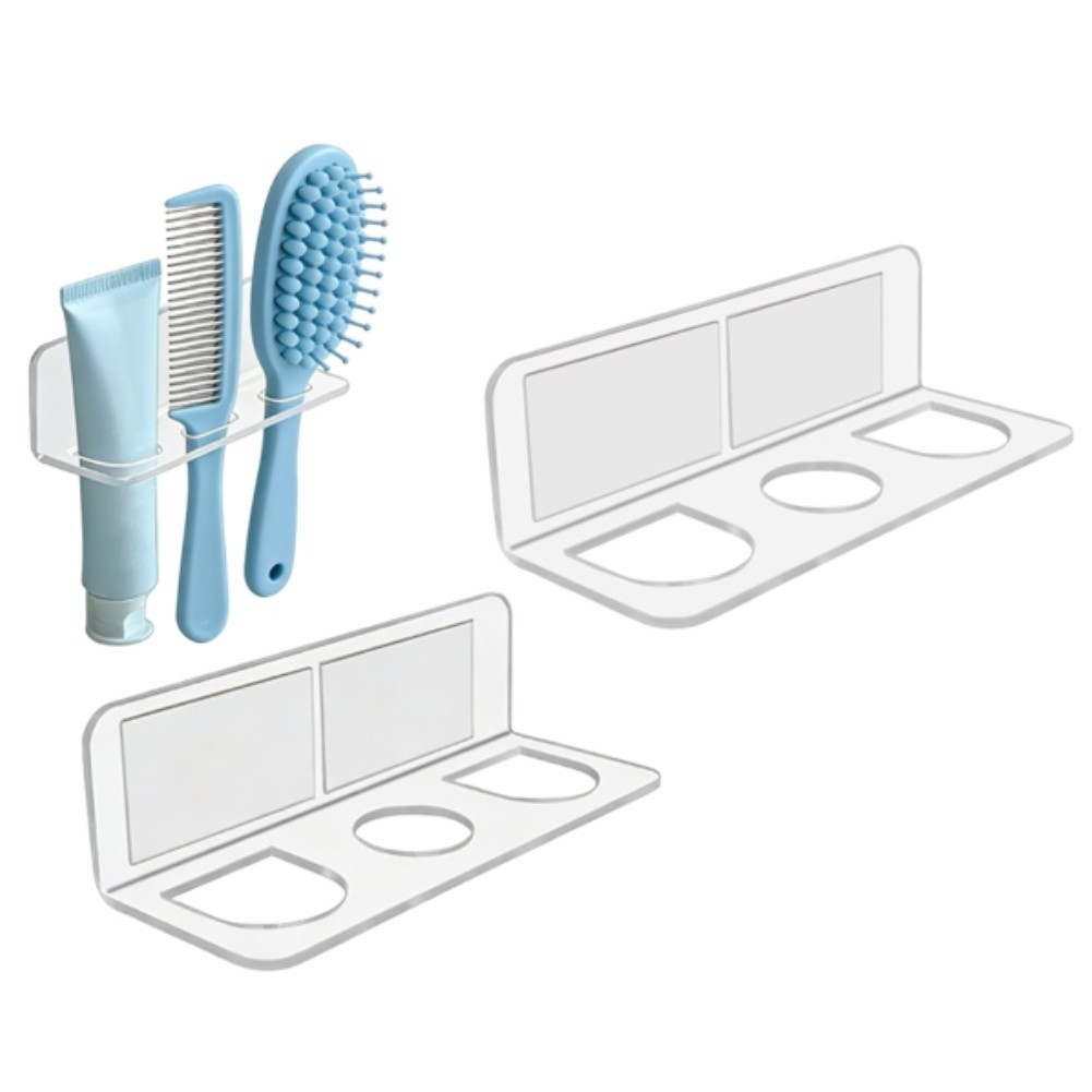 Acrylic Hair Brush Holder 2 Pack Wall Mounted Organizer with Three Open Slots