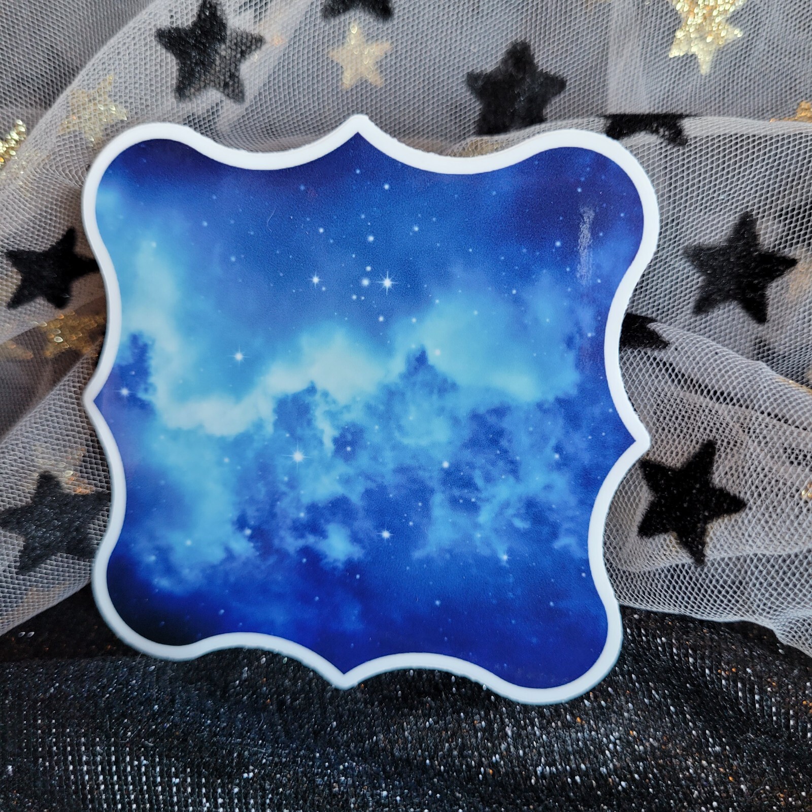 STKR037 Blue Cloudy Starry Night Sky Galaxy Fancy Frame Sticker Vinyl Waterproof