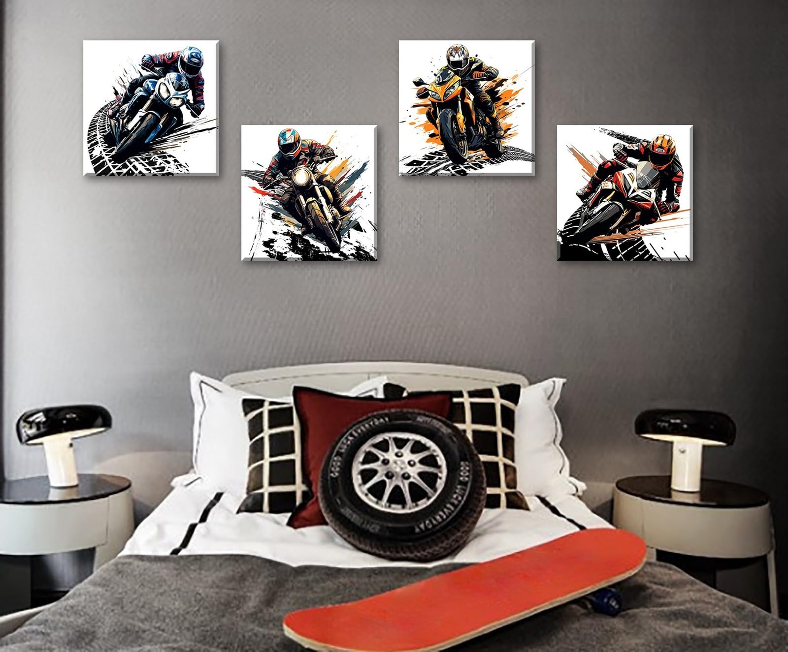 Motorcycle Wall Art Boys Room Decor Graffiti Motocross Posters Motorcycle Can…