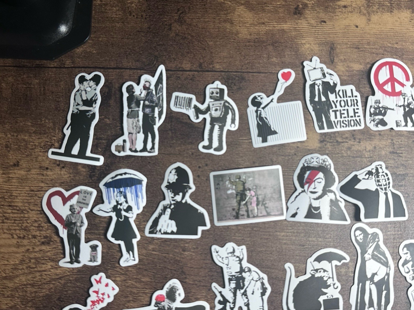 30PCS Banksy Sculptures Flower Thrower Stickers Cool Street Art