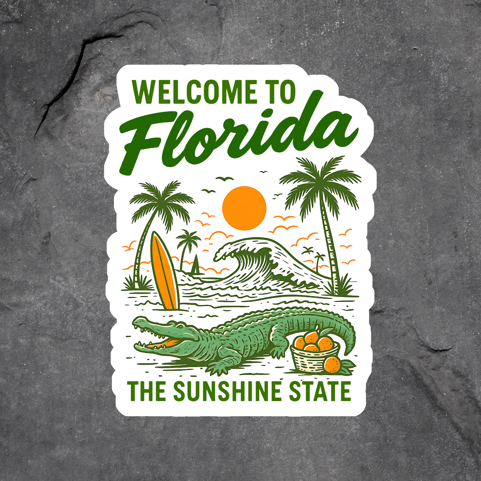 Florida Sticker Vinyl Decal Alligator Beach Sunset Vintage Travel FL