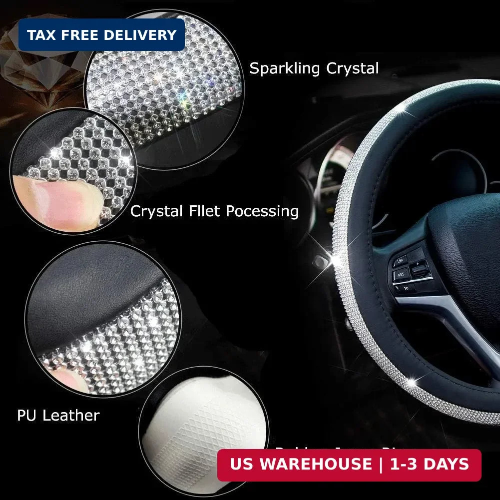 New Diamond Leather Steering Wheel Cover with Bling Bling Crystal Rhinestones, U