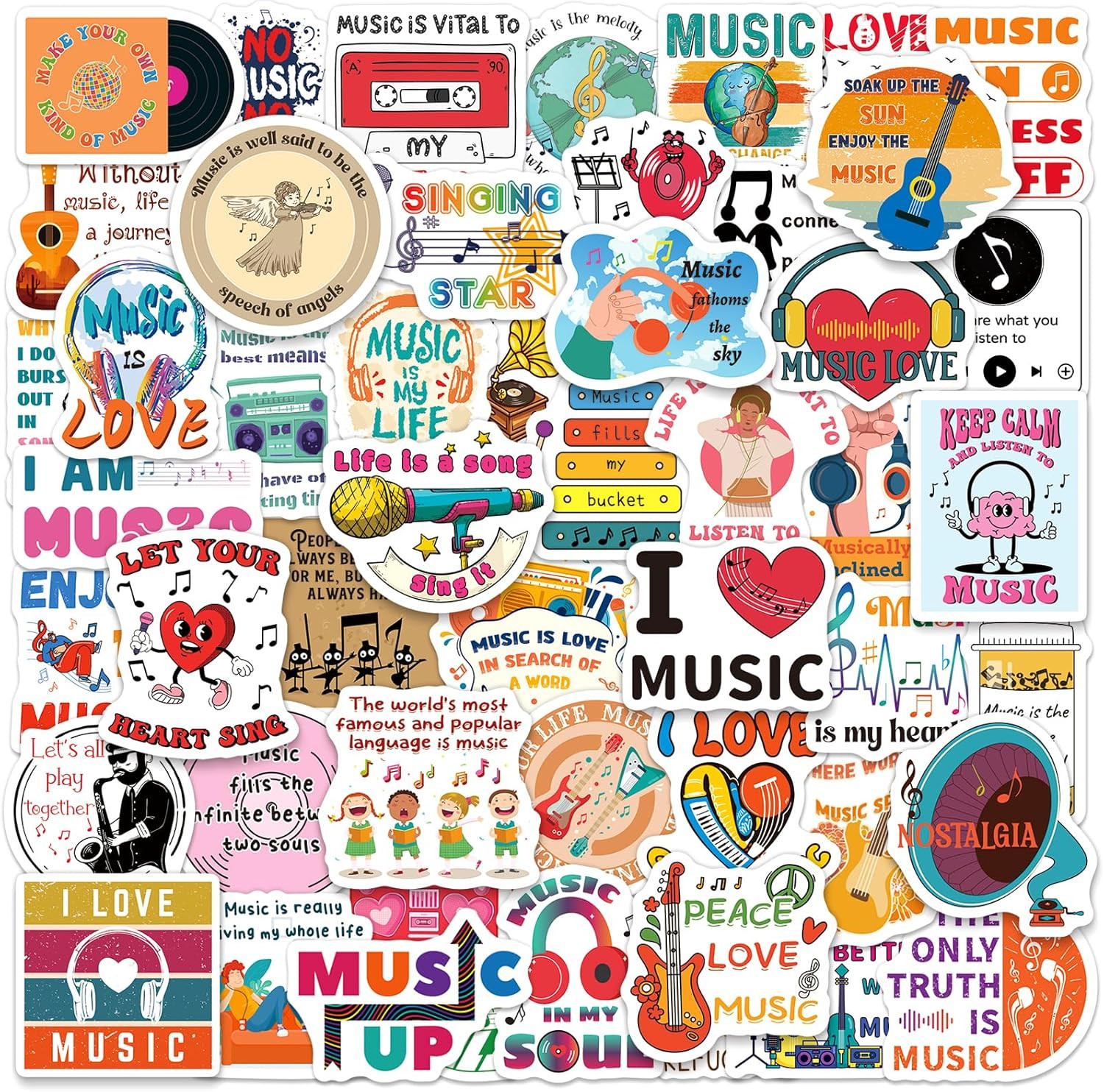 200 Music Motivational Stickers for Kids Teens Adults, Vinyl Sticker Pack
