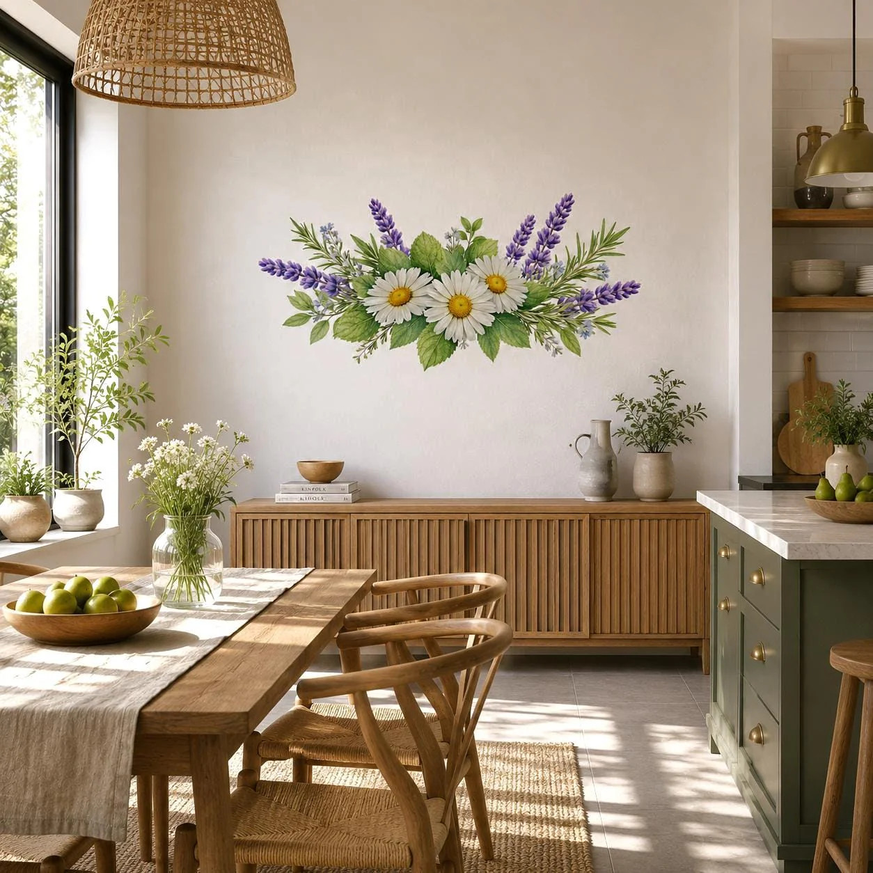 Daisy Lavender Wall Vinyl Decal | Watercolor Floral Bouquet Sticker