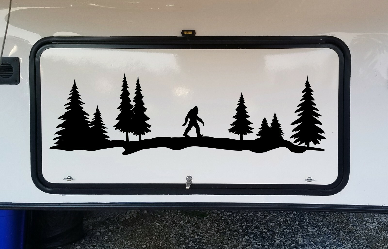 Bigfoot in Tree Line V4 Vinyl Decal – Sasquatch Pine Forest Woods Hiking Camping