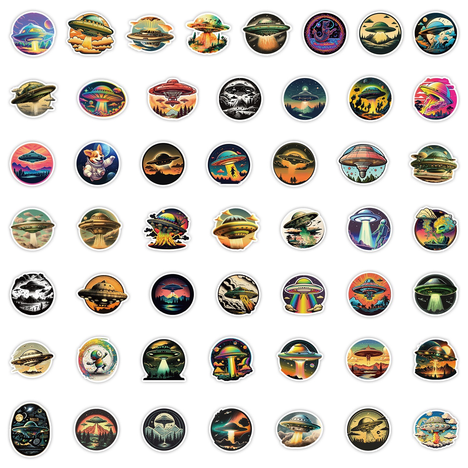 50 Pcs Stickers Astronaut UFO Alien Spaceship Laptop Luggage Car Graffiti Vinyl