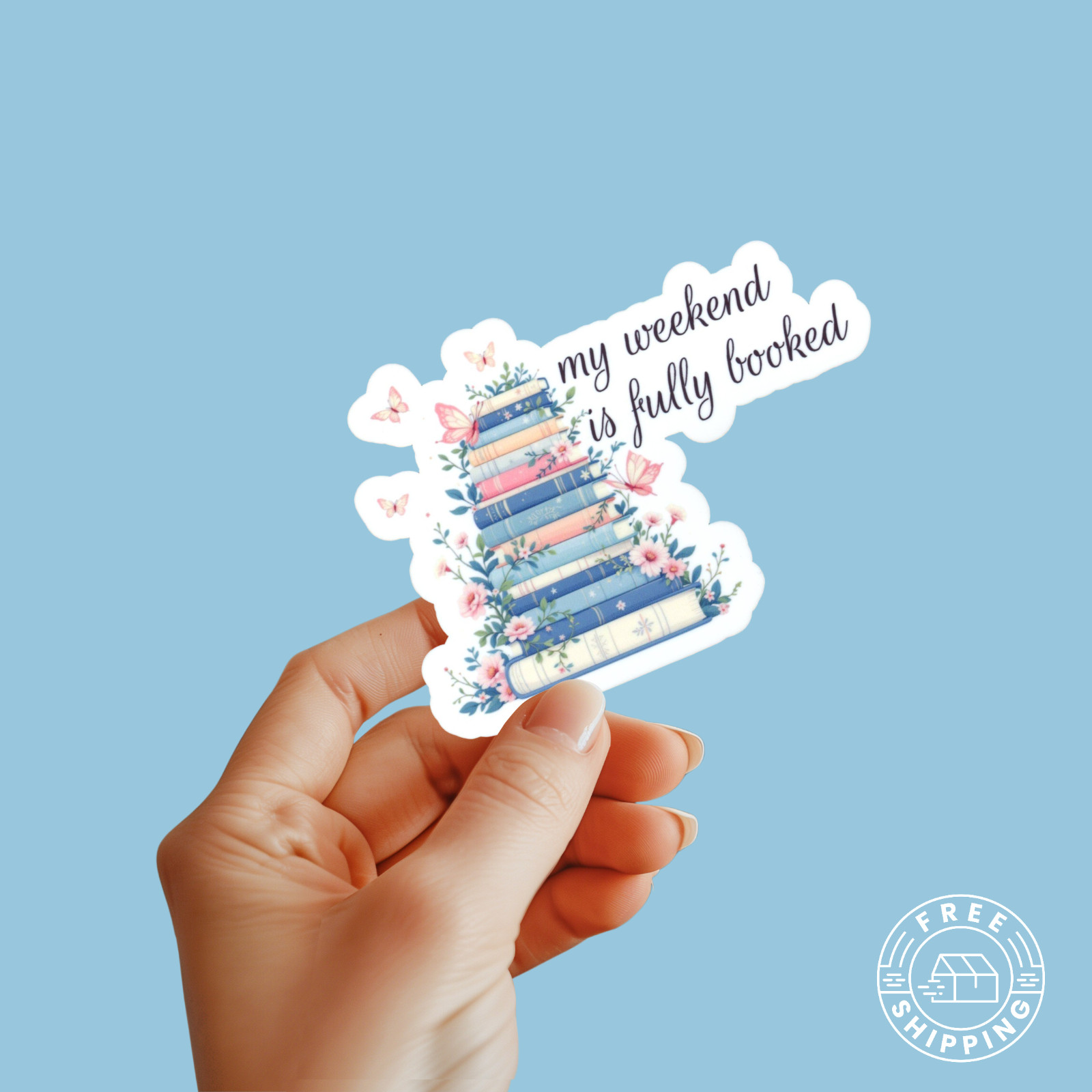 My Weekend Is Fully Booked Sticker Library 4" x 2.75" Cute Fun Reader Of Books