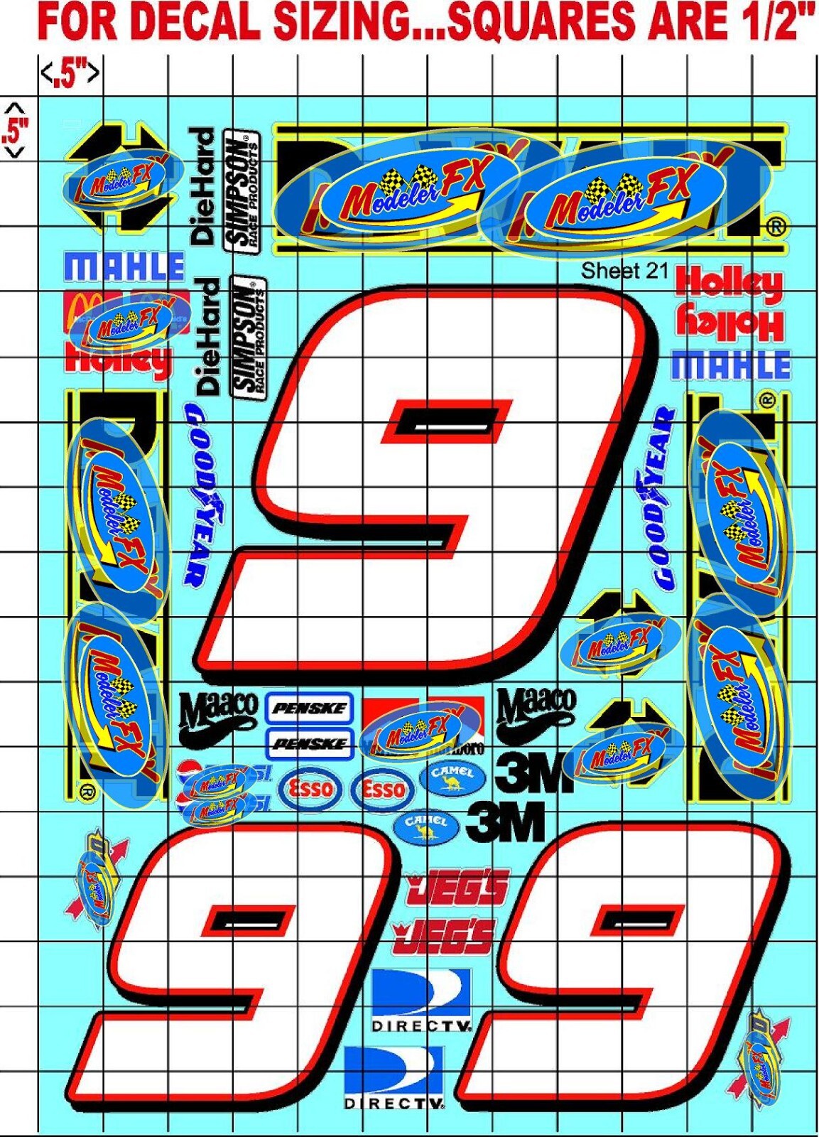 WHITE Vinyl Sticker Sheet 21-R/C MODEL Decal fits 1/10-1/16 ScaledEWALTRACING