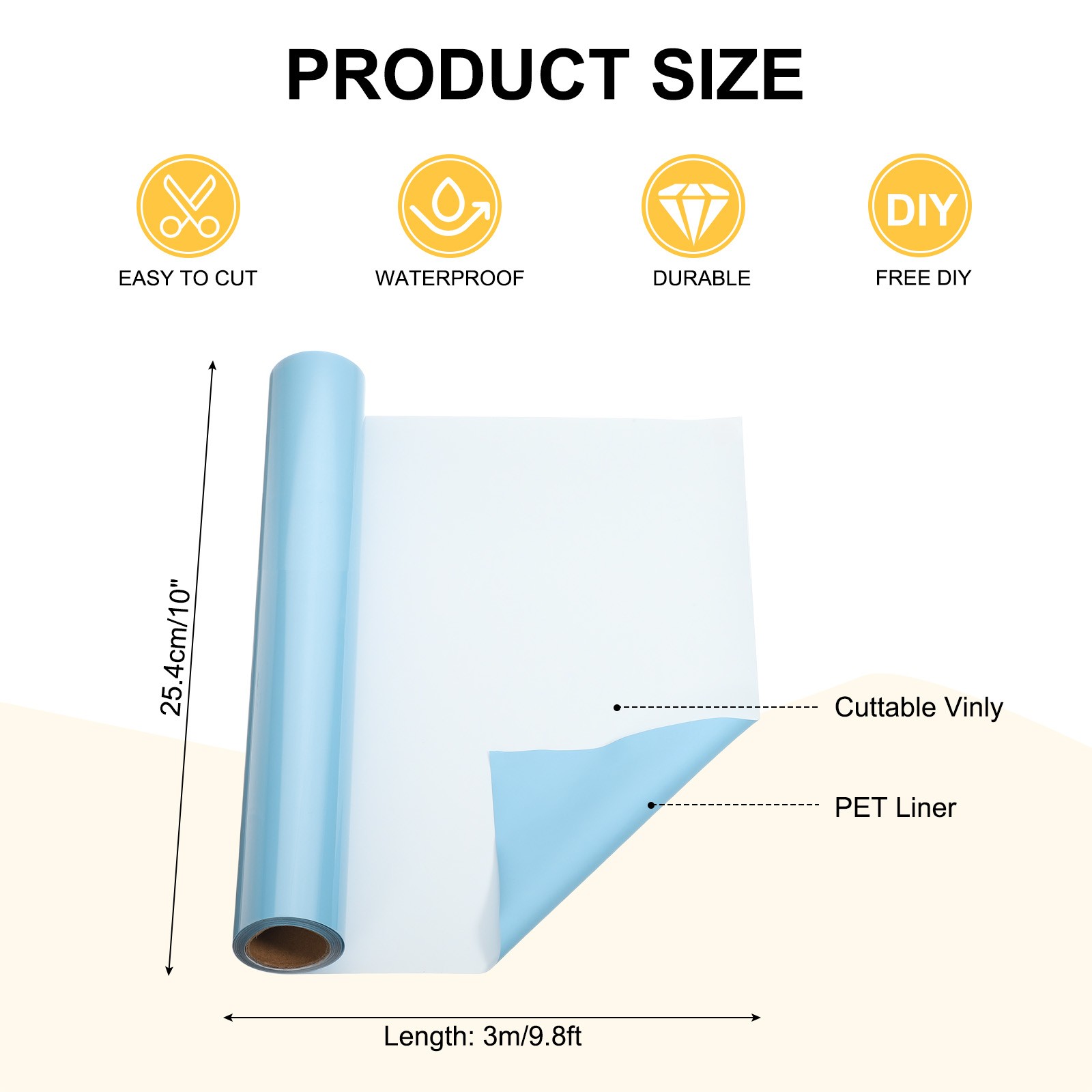Bright Blue Permanent Vinyl, 10 Inch x 9.8ft Vinyl Roll