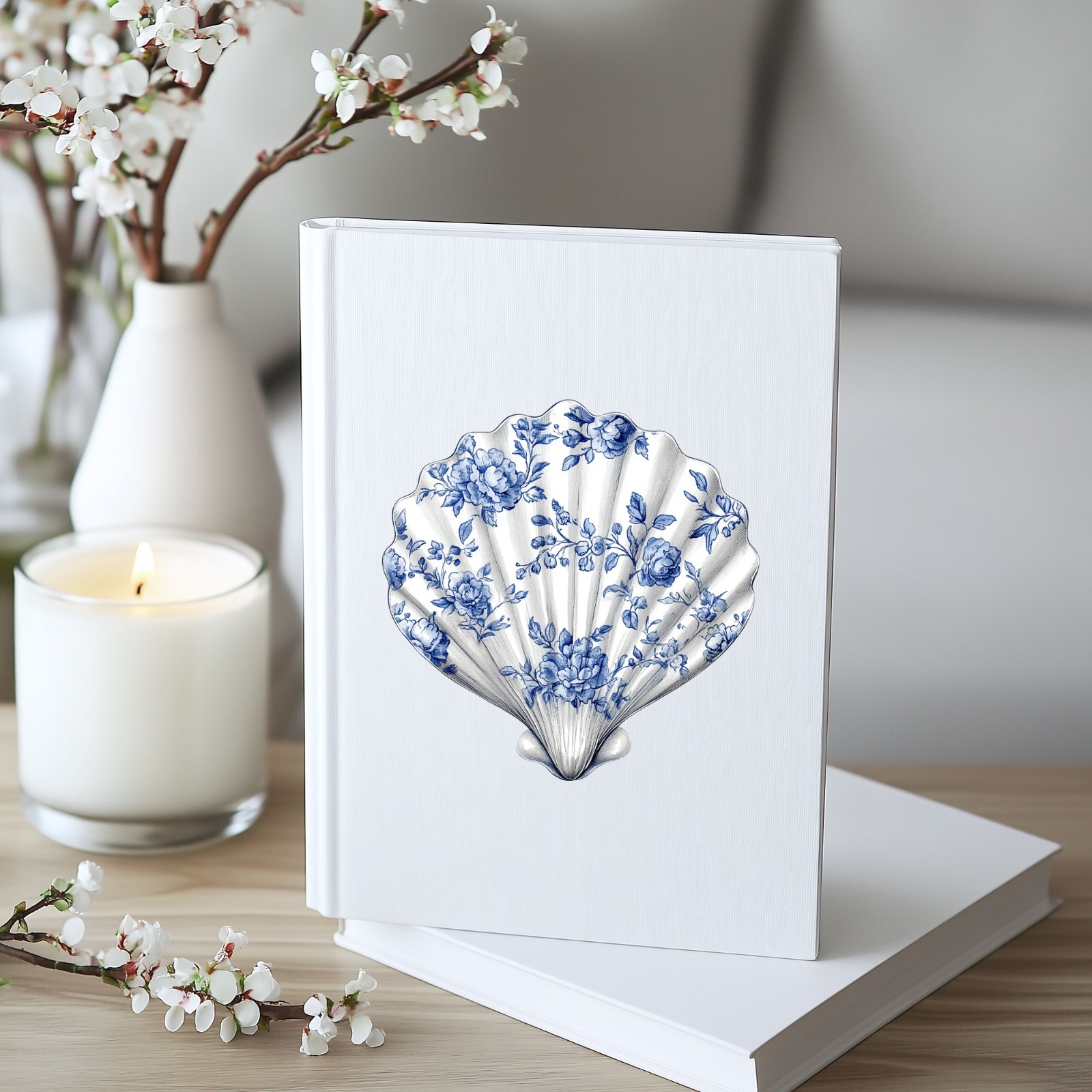 Blue Toile Sea Shell UV DTF Transparent Sticker / Decal