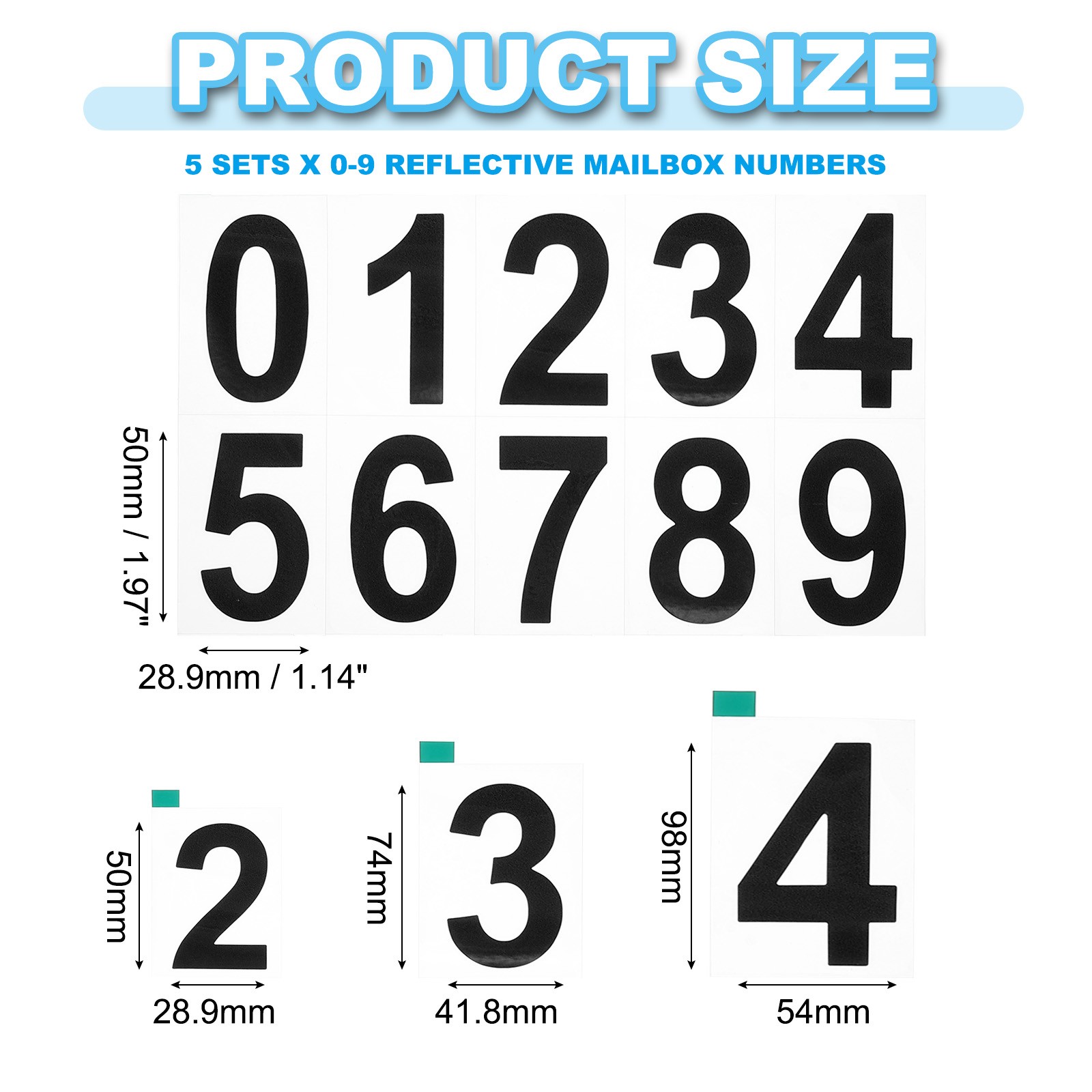Reflective Mailbox Numbers, 5 Sets 2 Inch Waterproof Black Numbers Stickers
