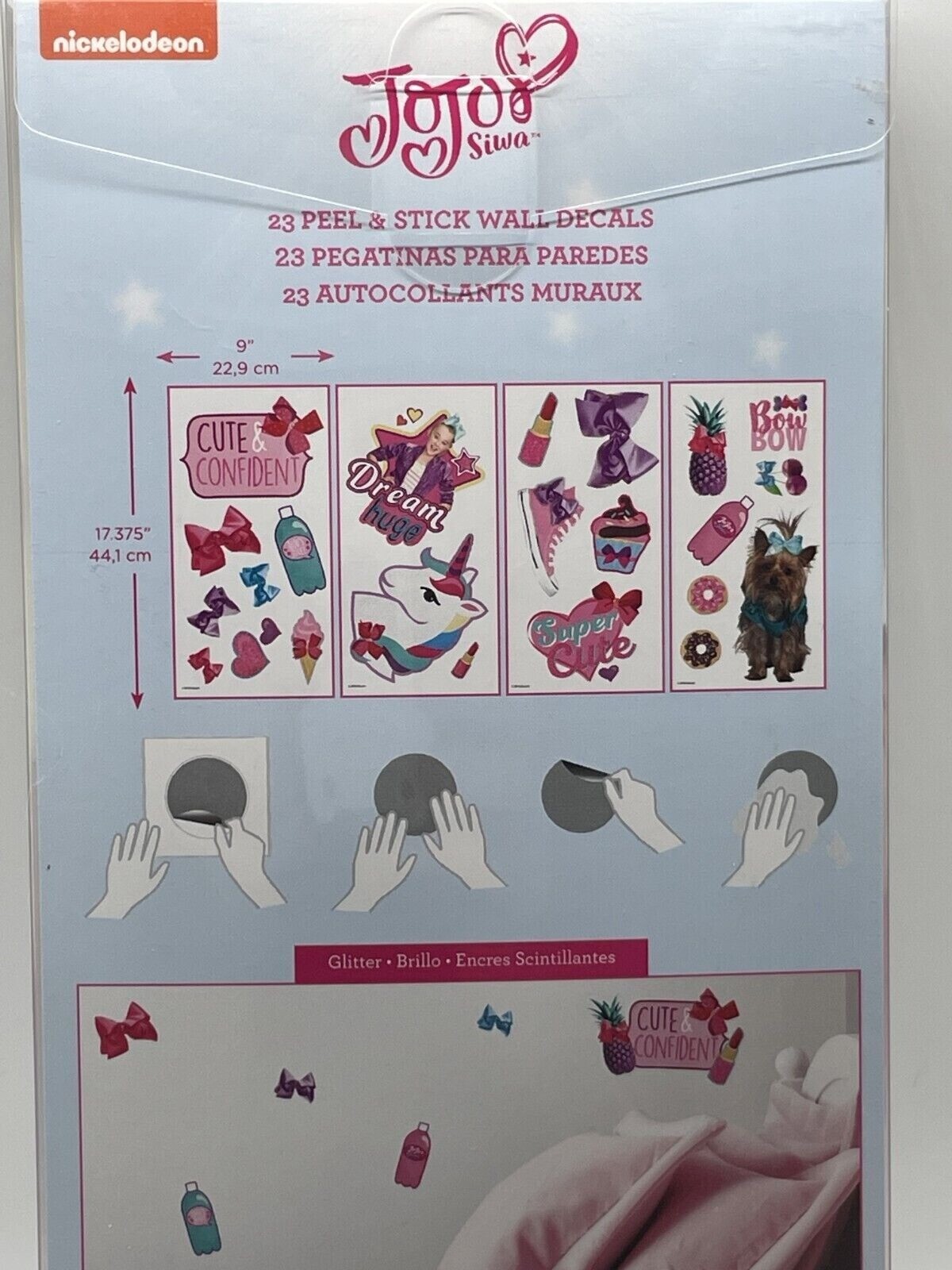2-PACK Room Mates Nickelodeon JOJO SIWA Cute & Confident Glitter 23 Wall Decals