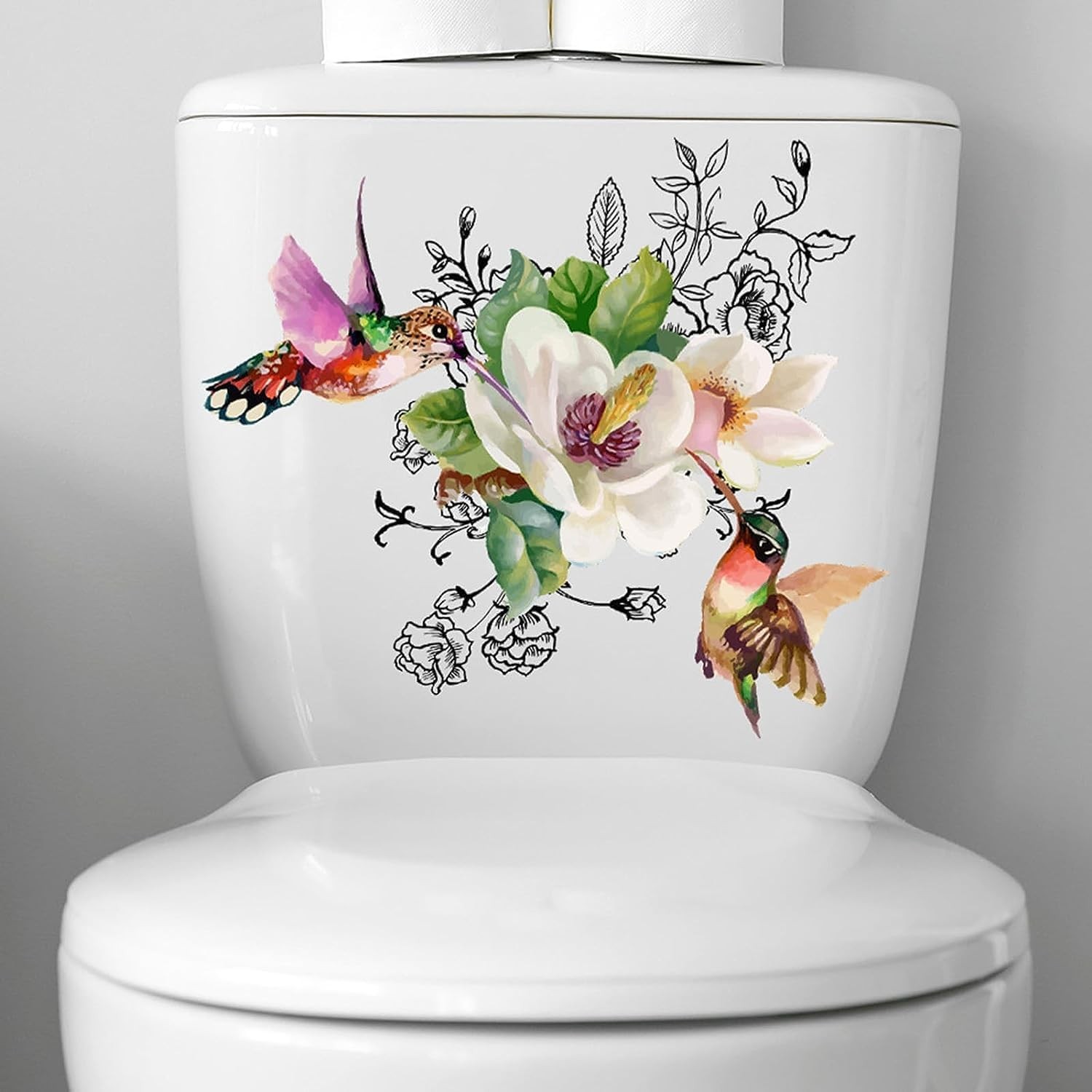 Birds Flowers Butterfly Toilet Seat Lid Stickers Self-Adhesive Bathroom Wall Sti