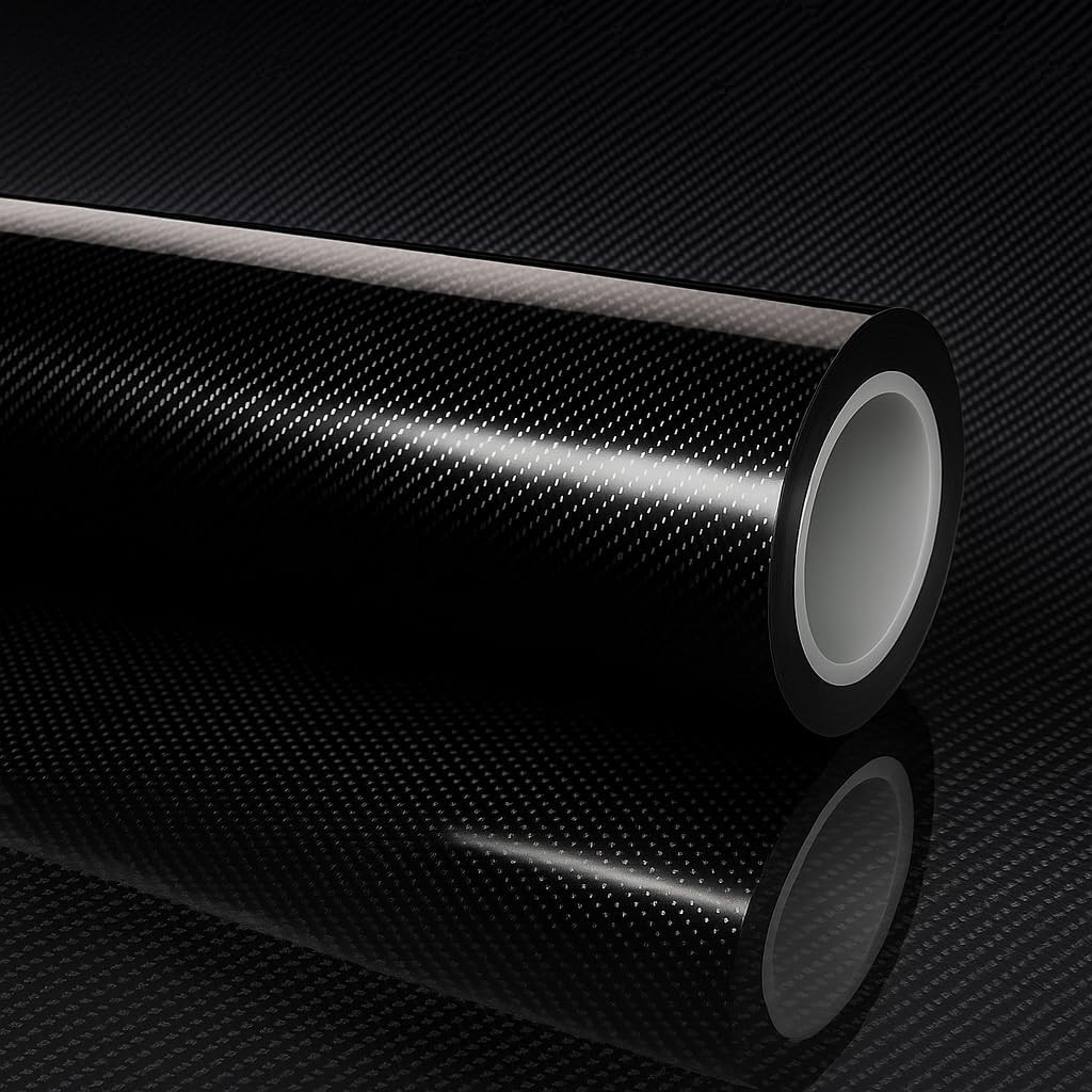 7D Super Glossy Black Carbon Fiber Vinyl Wrap – Anti-Wrinkle, Air Release Aut…