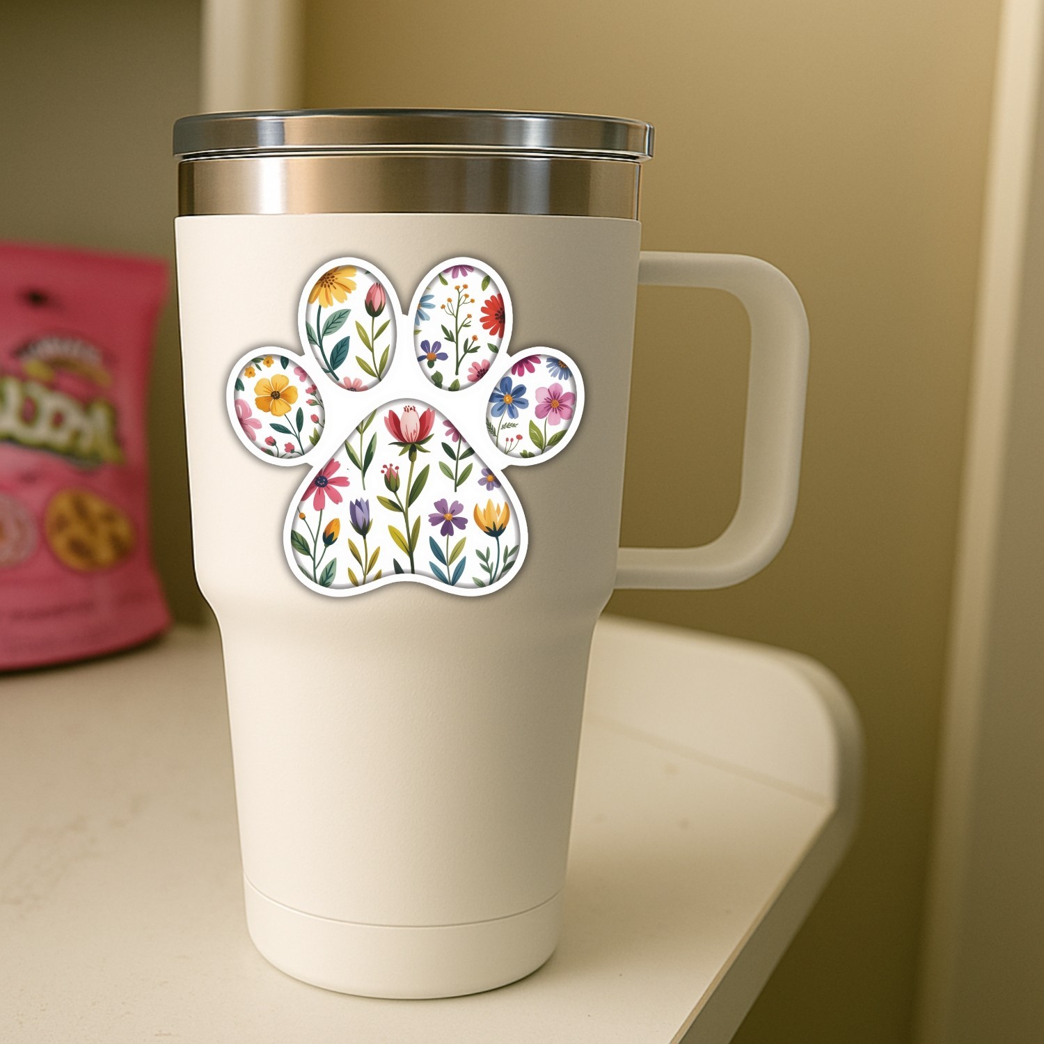 4pcs Dog Paw Floral Stickers – Cute Vinyl Decals for Dog Moms & Pet Lovers