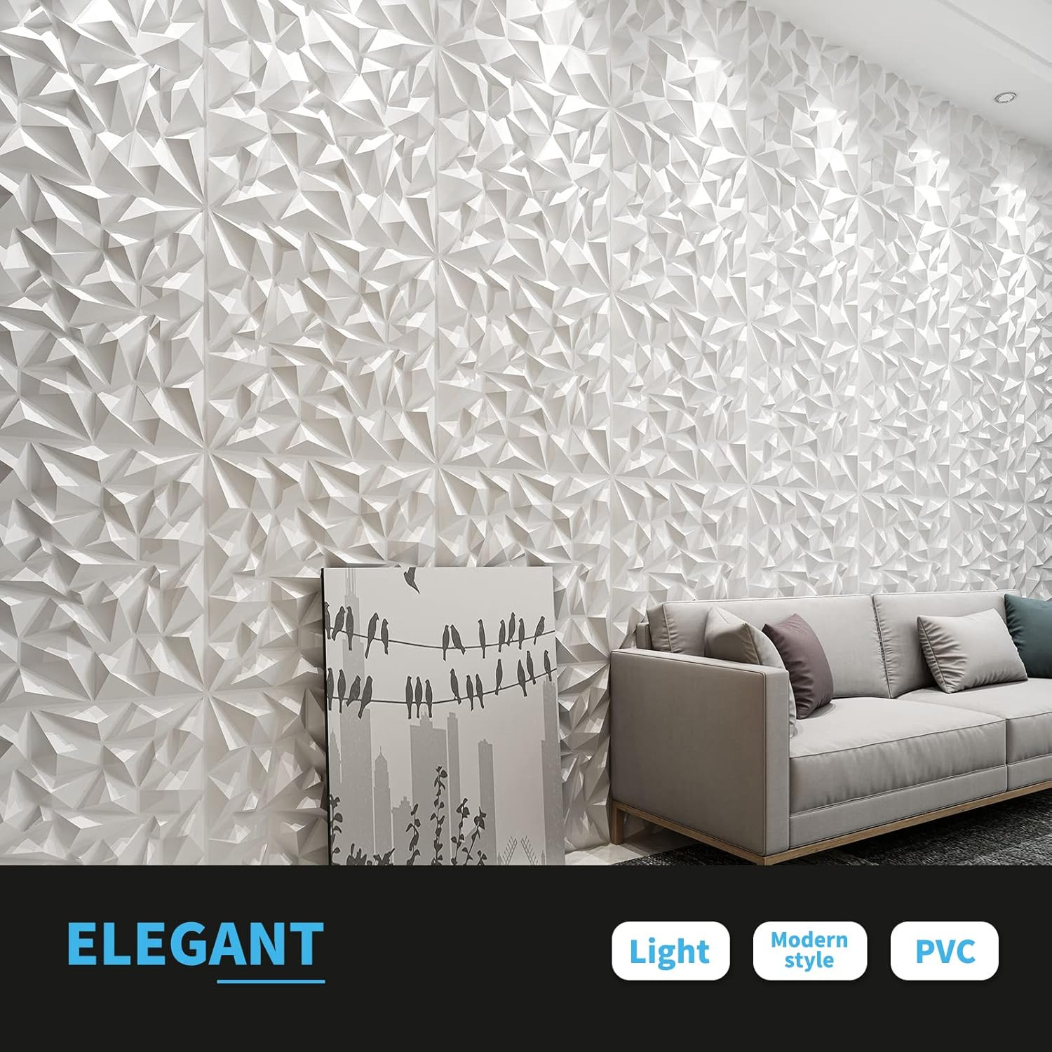Art3D Textures 3D Wall Panels White Diamond Design for Interior Wall Decor Pack