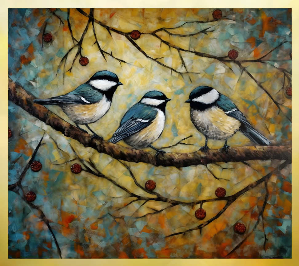 Chickadee Birds on Branch WINDOW CLING Size 9.1" Repositionable Vinyl