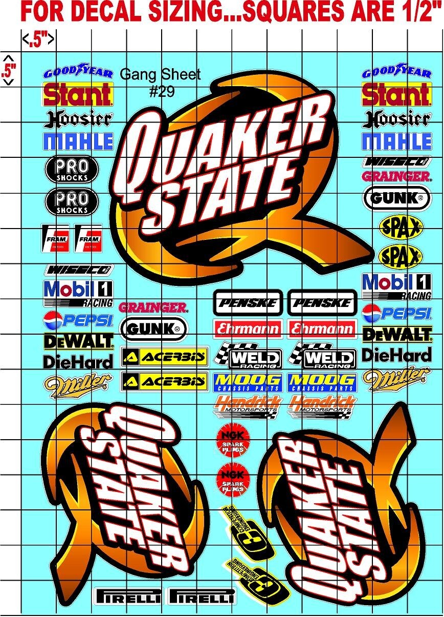 WHITE Vinyl Sticker Sheet 29-R/C MODEL Decal fits 1/10-1/16 Scale statemcdquaker
