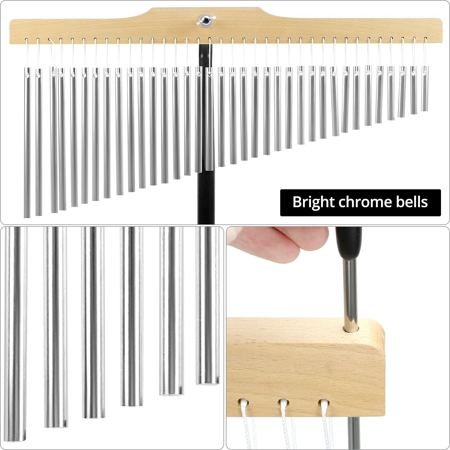 QWORK 36 Tones Musical Chimes Instruments with 2.3-4.2 ft Adjustable silver