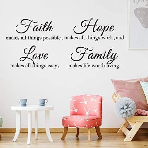 Vinyl Wall Quote Stickers Love Faith Hope Family Biblical Inspirational Decals