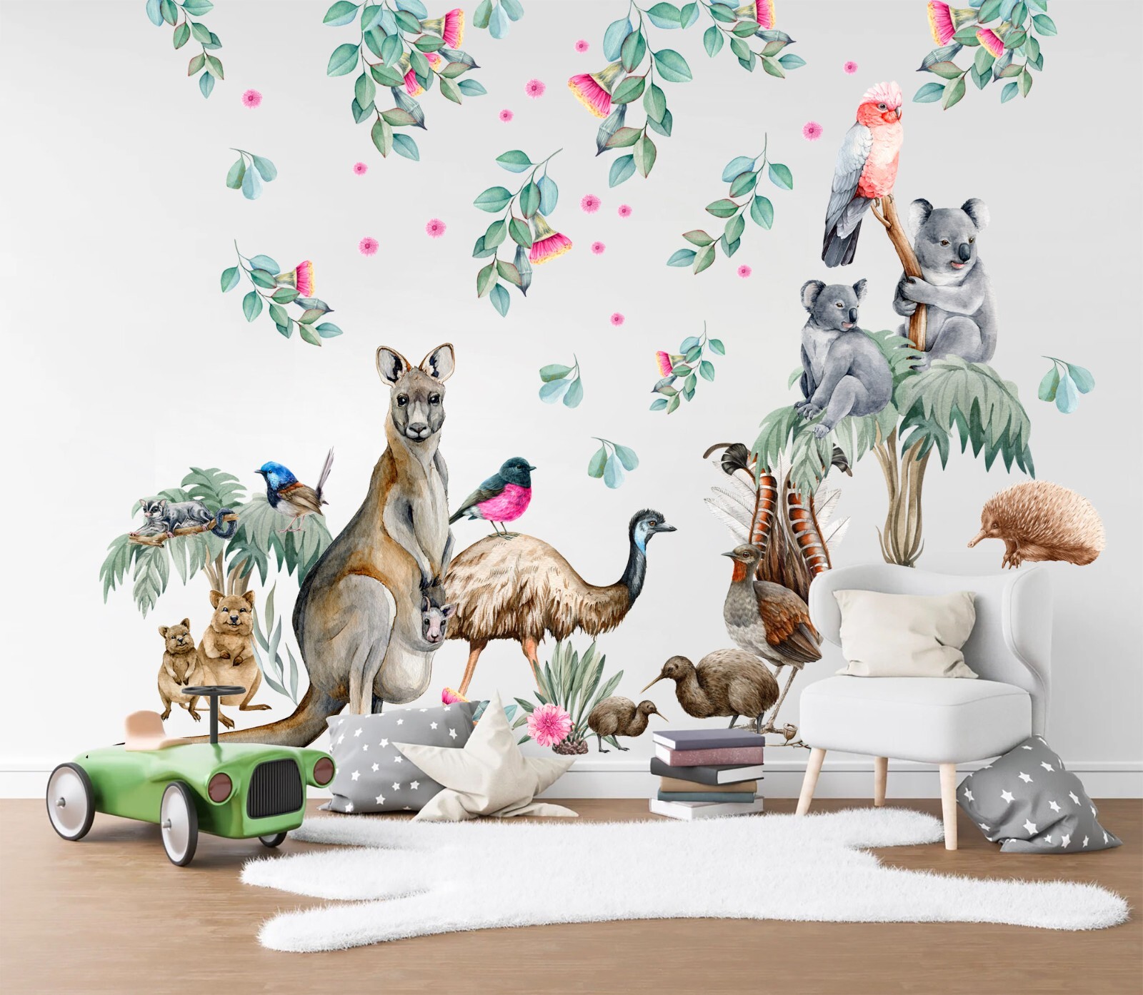 Australian Animals Kangaroo Koala Leaves Removable Wall Decal Peel and Stick