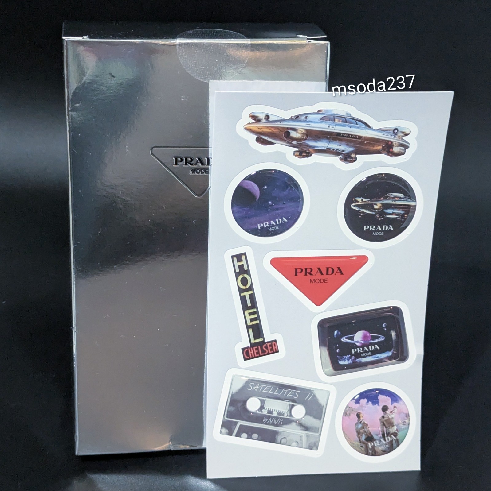 New Prada Mode NYC Sheet of 8 Stickers Spaceship Cassette Symbole Kojima Refn
