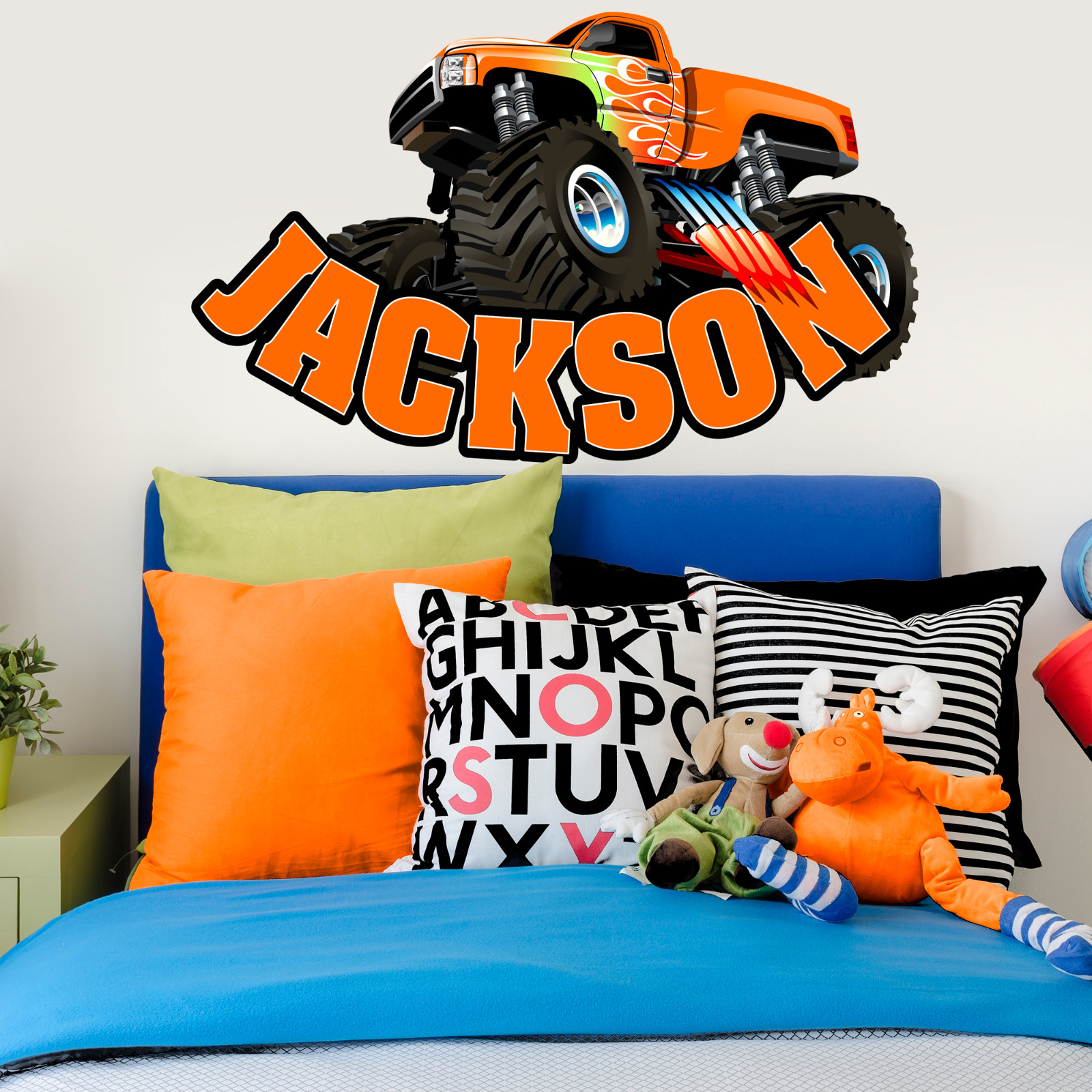 Personalized Monster Truck Name Wall Decal Sticker for Boy-Custom Room Decor Art