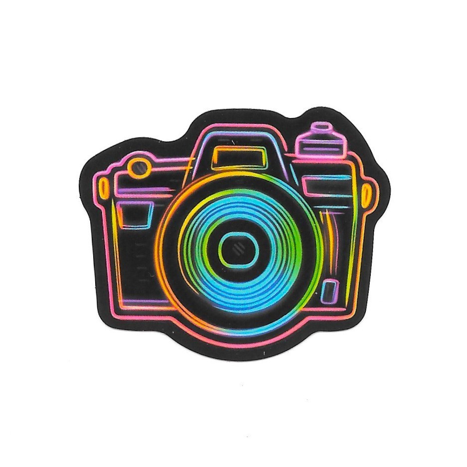 Retro Neon Camera Vinyl Sticker Photographer Aesthetic Decal Glow Art Gift