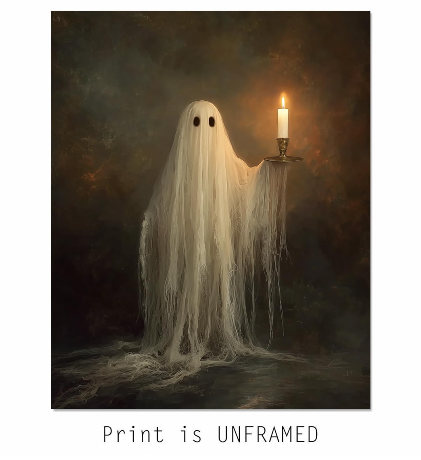 Cute Ghost Holding Candle Wall Art Print Dark Academia Room Decor Spooky Hall…