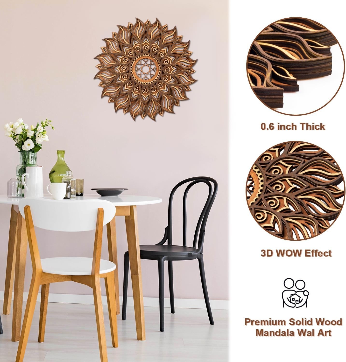 Handcrafted 11.8-Inch Wooden Sun Mandala Decor for Elegant Spiritual Spaces