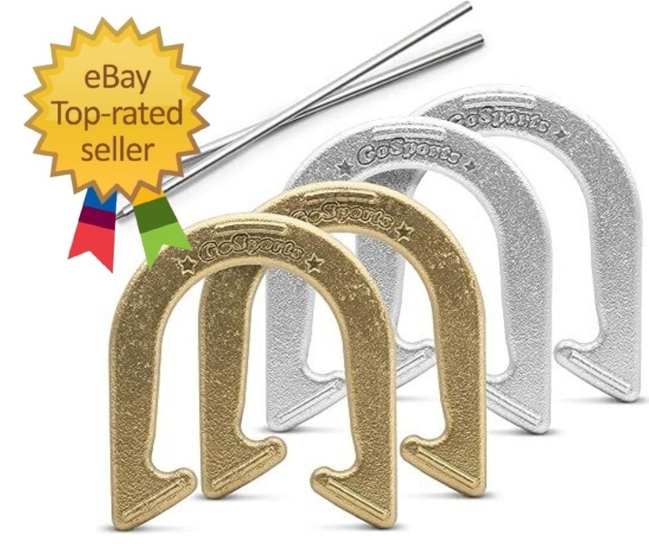 Steel Horseshoes Outdoor Game Set – Gold & Silver or Red & Blue – Official Si…